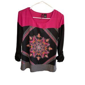 New Directions Pink Black Blouse Women's PS